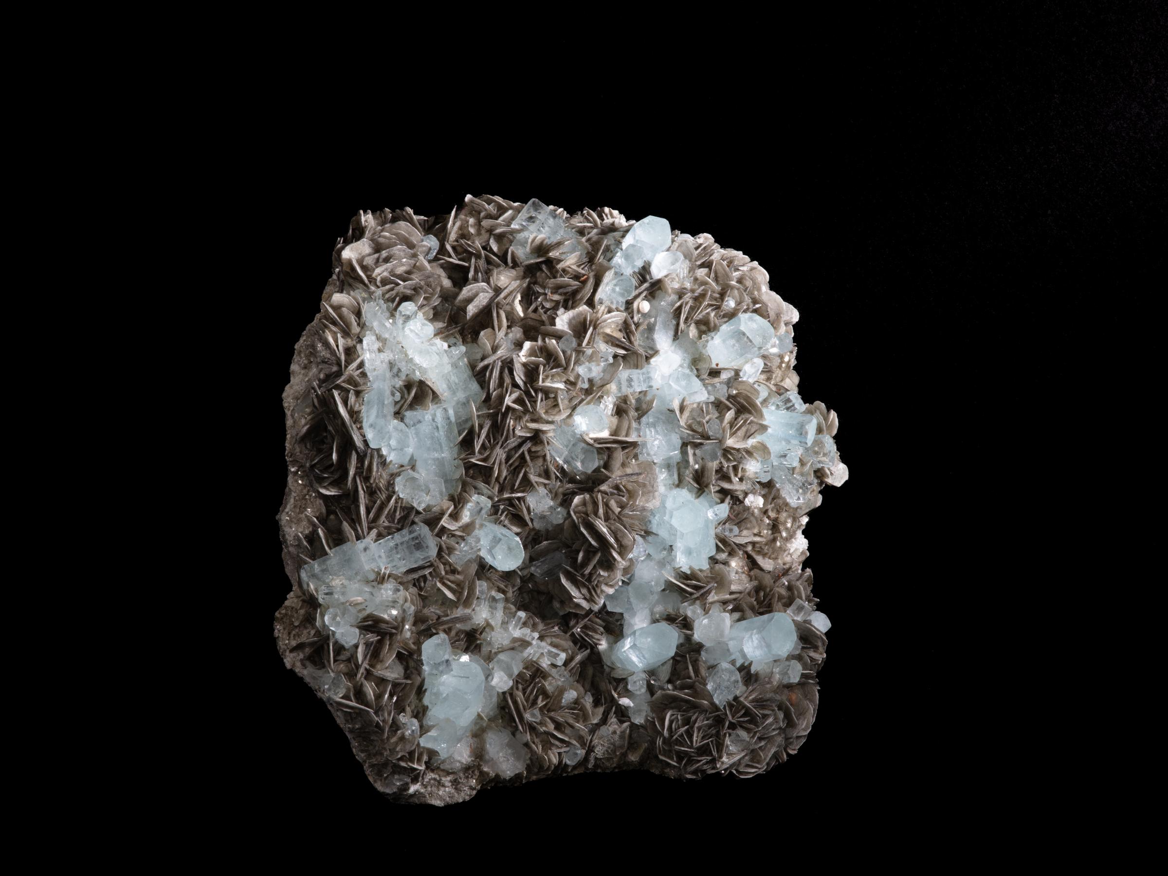 Aquamarine cluster on muscovite - St1galleryv0426 9655 - V0426