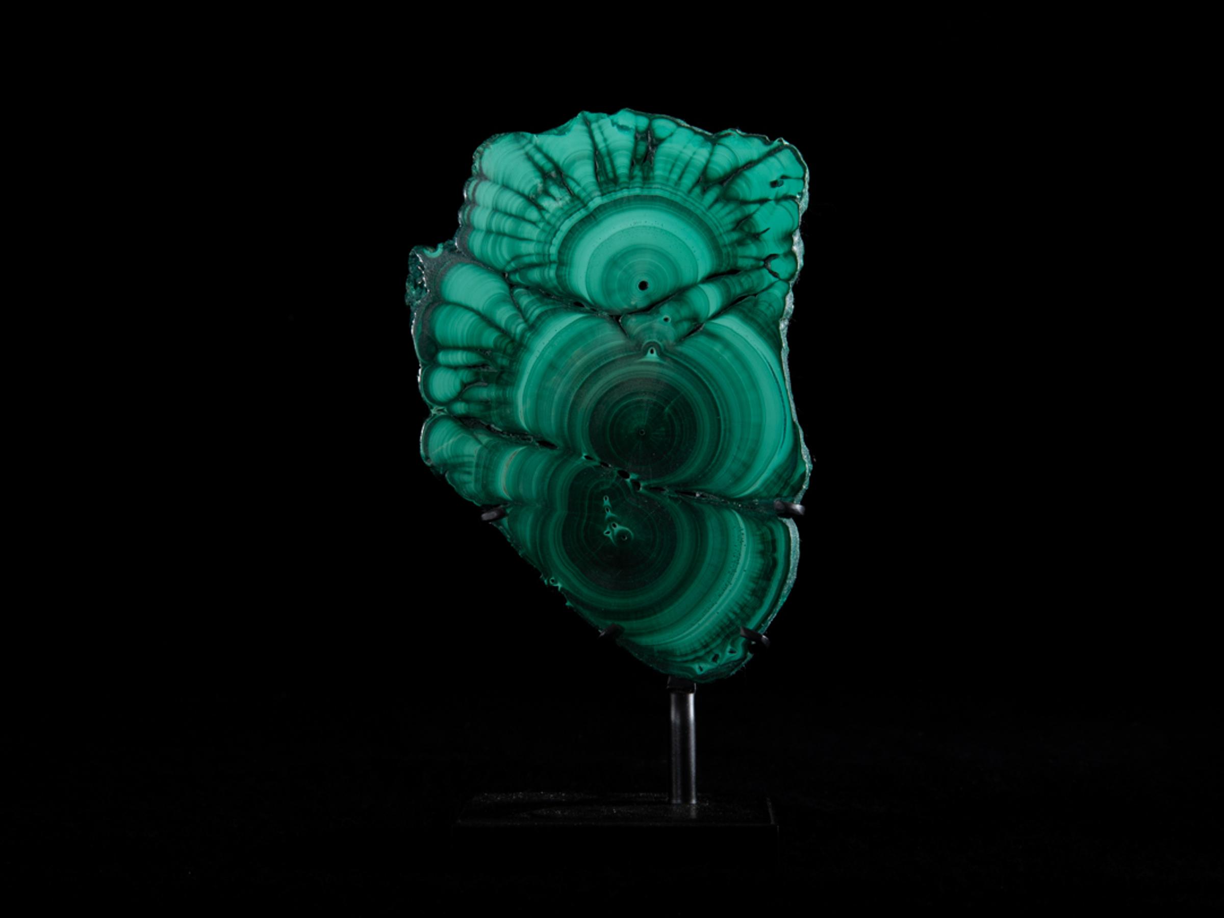 Slice of malachite on custom made metal base - St1v0306 7863 - V0306