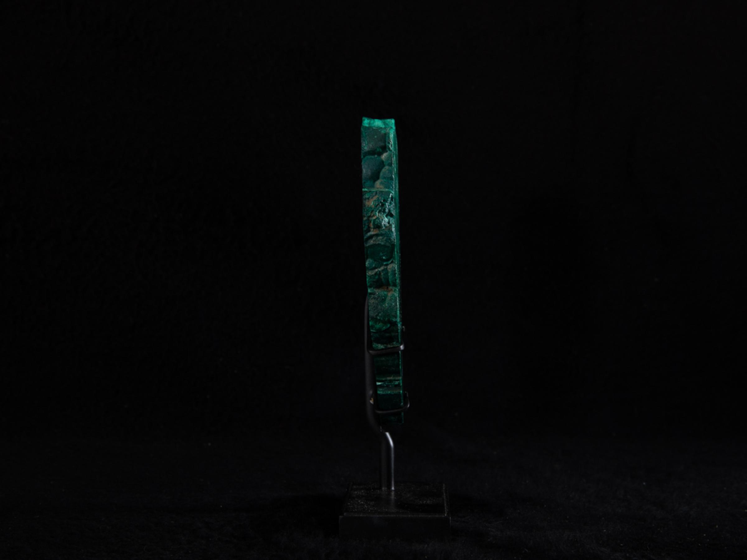 Slice of malachite on custom made metal base - St1v0306 7868 - V0306